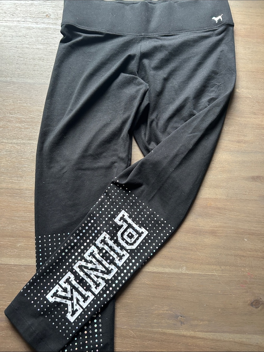 PINK Victoria's Secret Black Girls' Logo Leggings with Rhinestone Accents